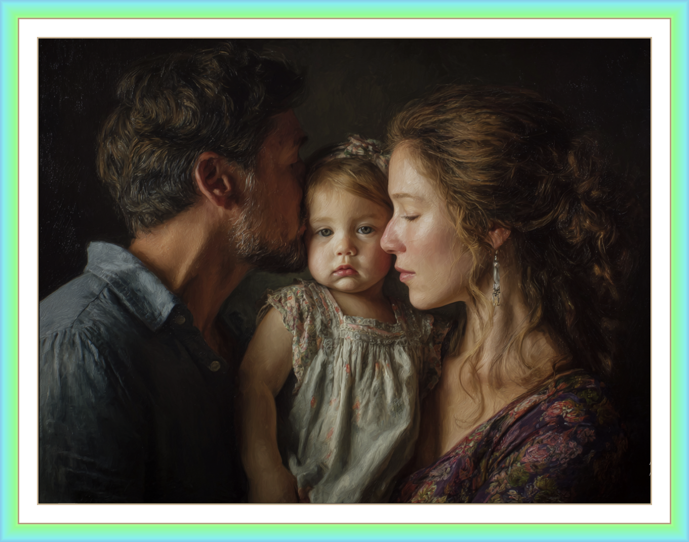 Retrato a óleo cabeça e ombros de 3 pessoas