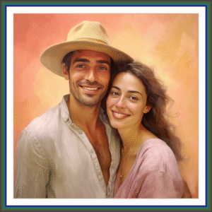 Pintura personalizada | Desenho | Retrato | Retrato a pastel de um homem e uma mulher sorrindo